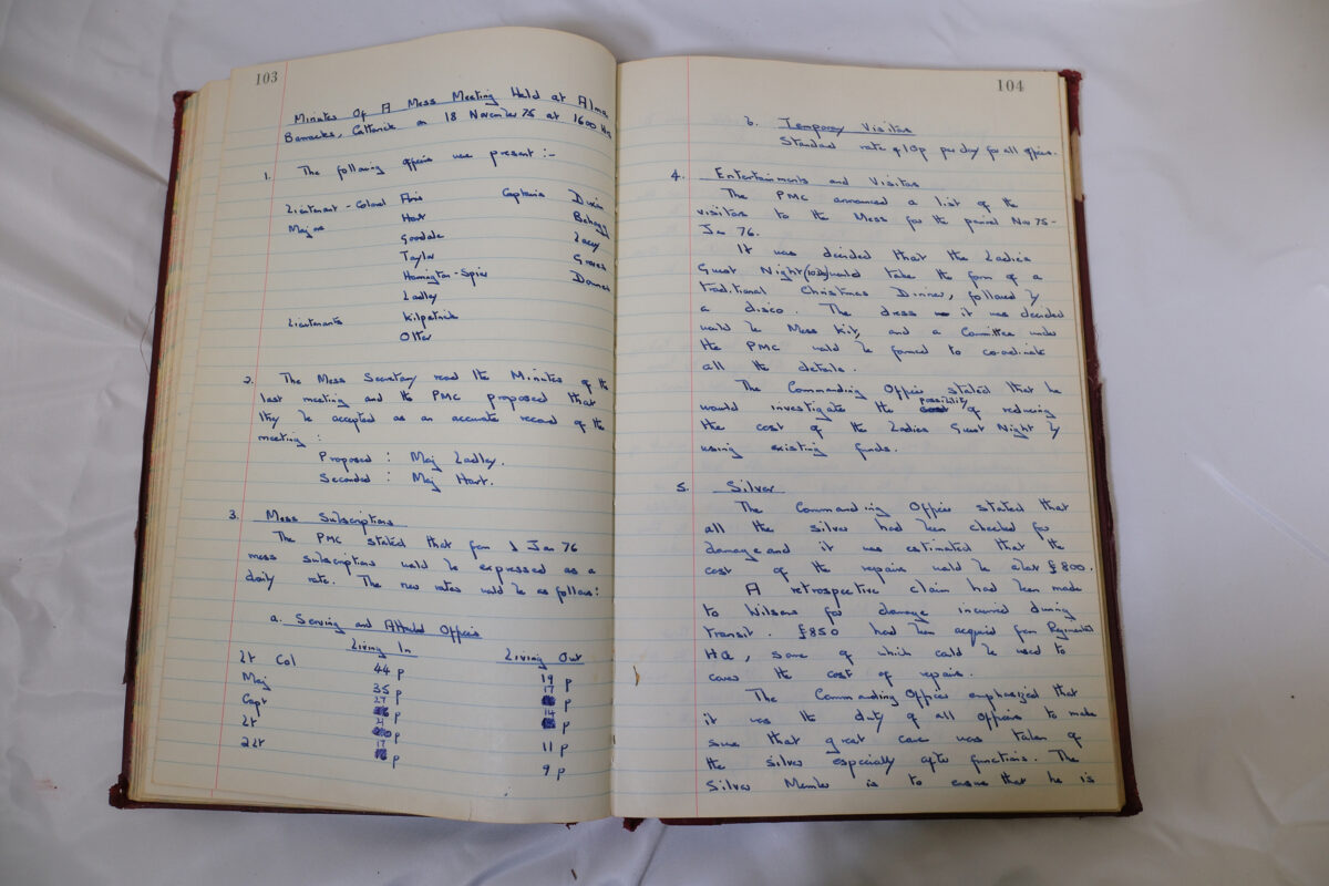 Minutes book from Royal Anglian Regiment Officers Mess Minutes book from Royal Anglian Regiment Officers Mess