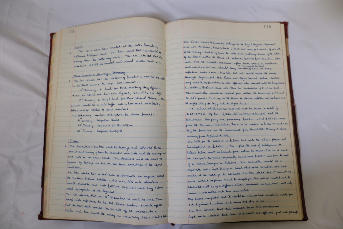 Minutes book from Royal Anglian Regiment Officers Mess Minutes book from Royal Anglian Regiment Officers Mess