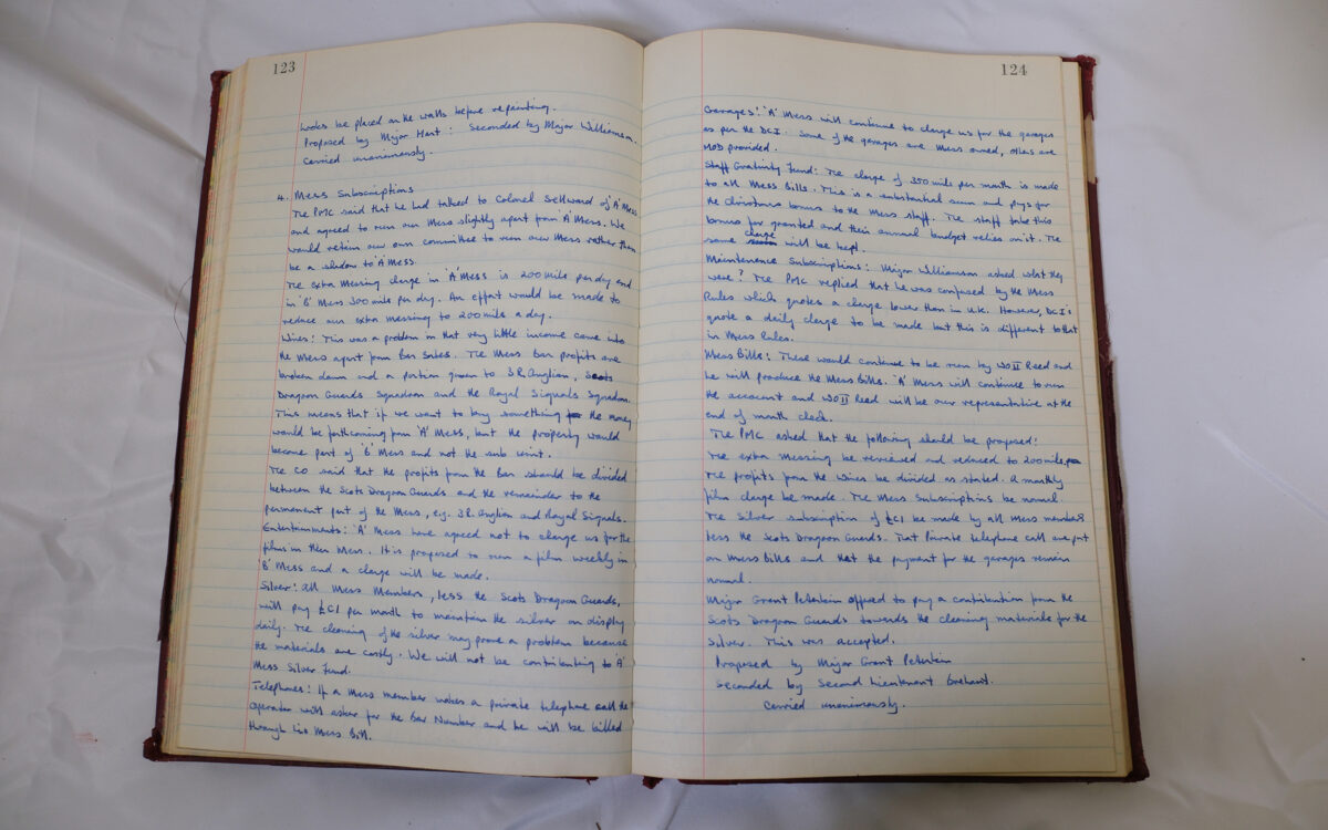 Minutes book from Royal Anglian Regiment Officers Mess Minutes book from Royal Anglian Regiment Officers Mess