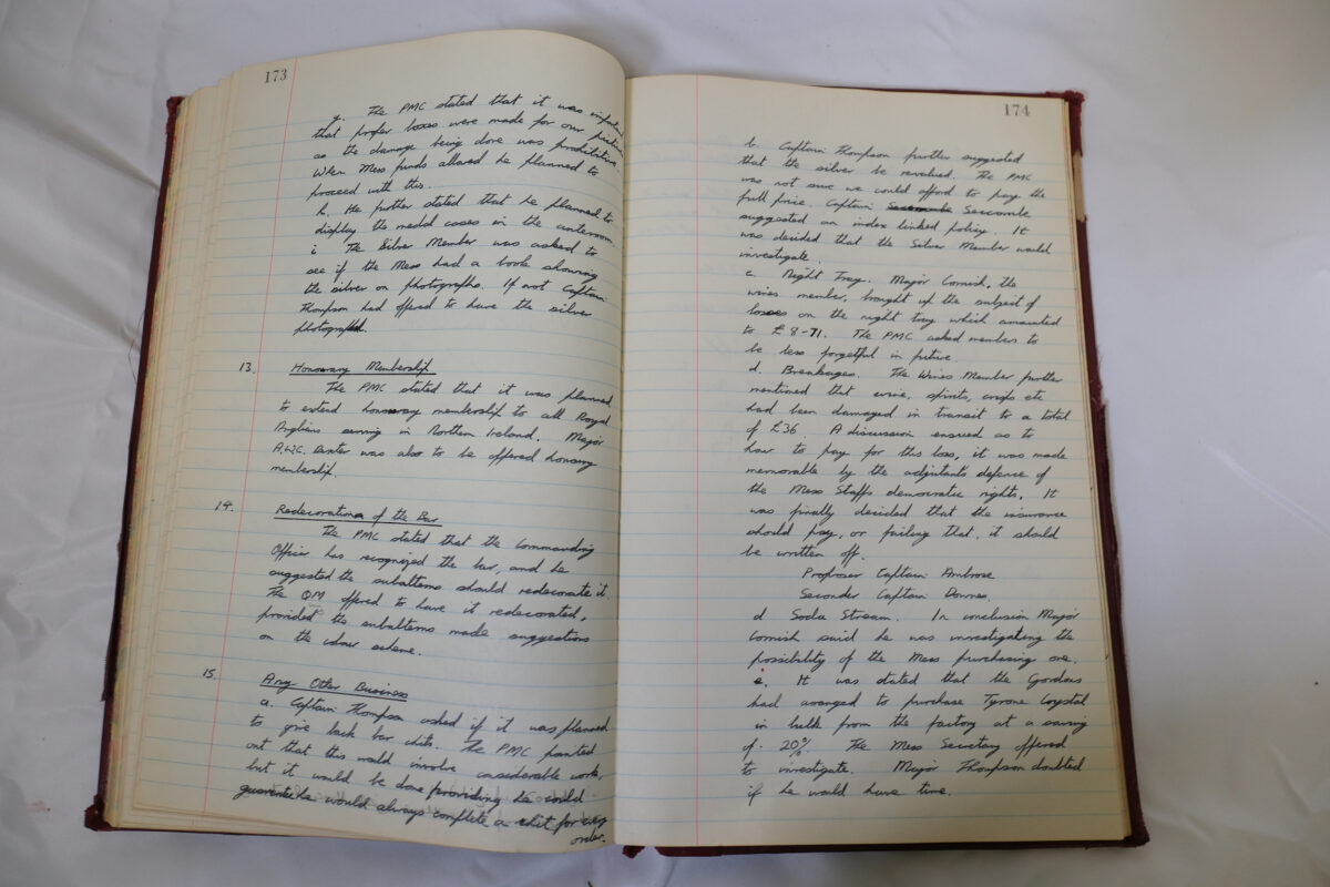 Minutes book from Royal Anglian Regiment Officers Mess