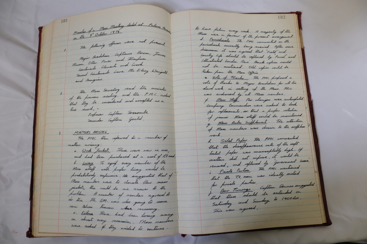 Minutes book from Royal Anglian Regiment Officers Mess Minutes book from Royal Anglian Regiment Officers Mess