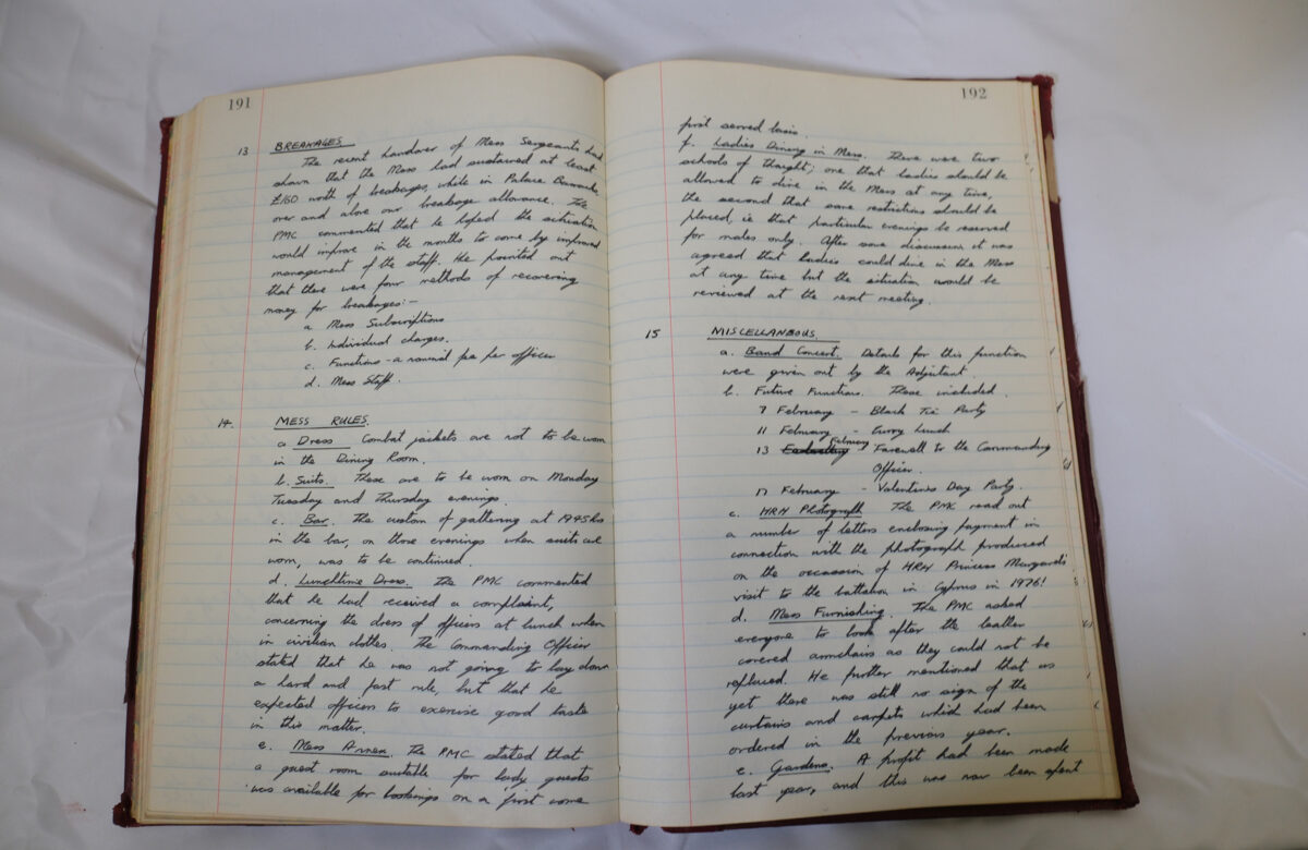 Minutes book from Royal Anglian Regiment Officers Mess Minutes book from Royal Anglian Regiment Officers Mess