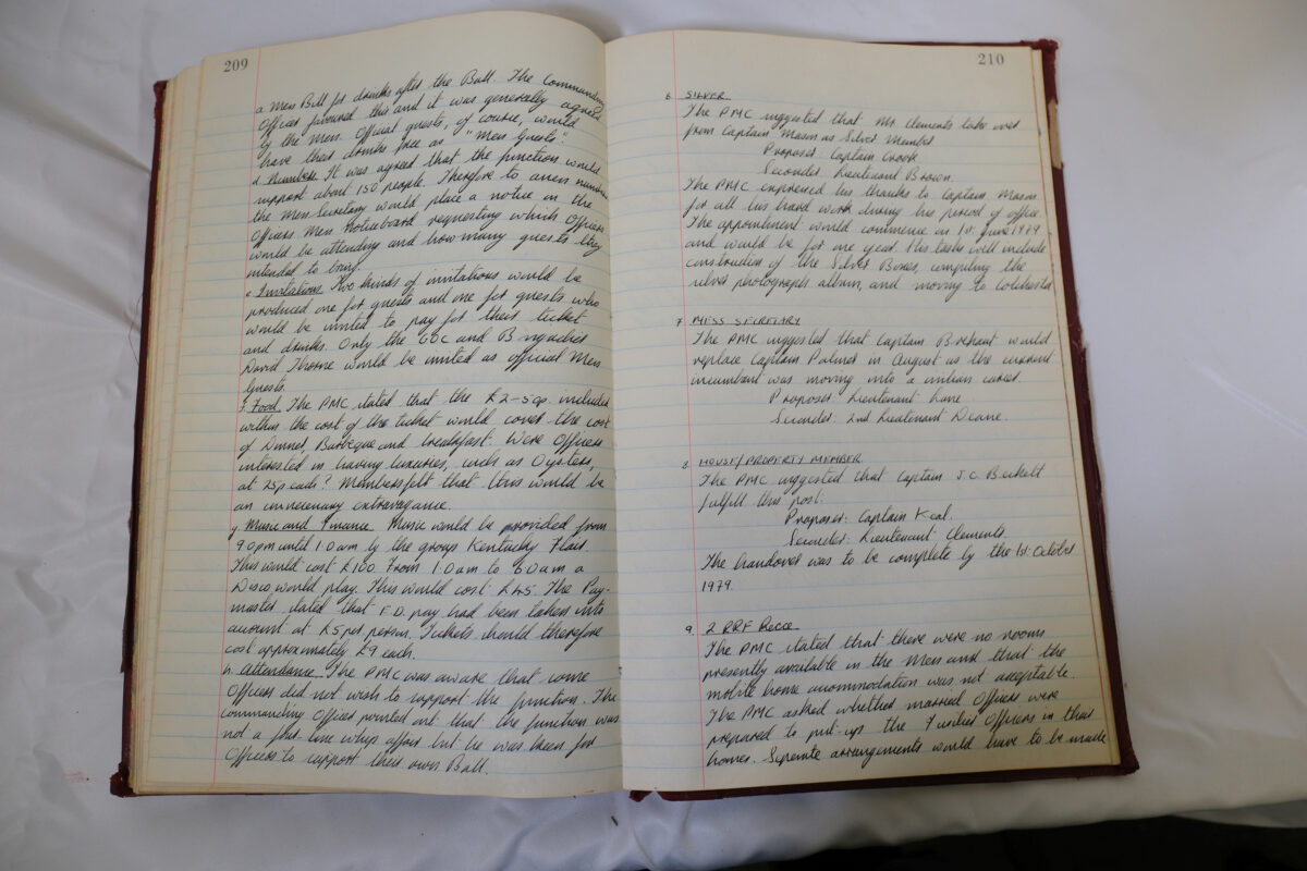 Minutes book from Royal Anglian Regiment Officers Mess
