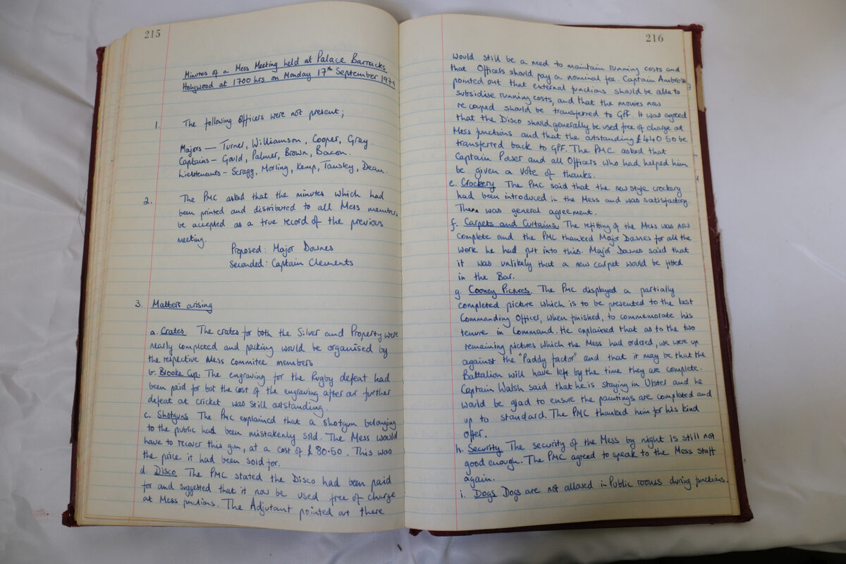Minutes book from Royal Anglian Regiment Officers Mess Minutes book from Royal Anglian Regiment Officers Mess