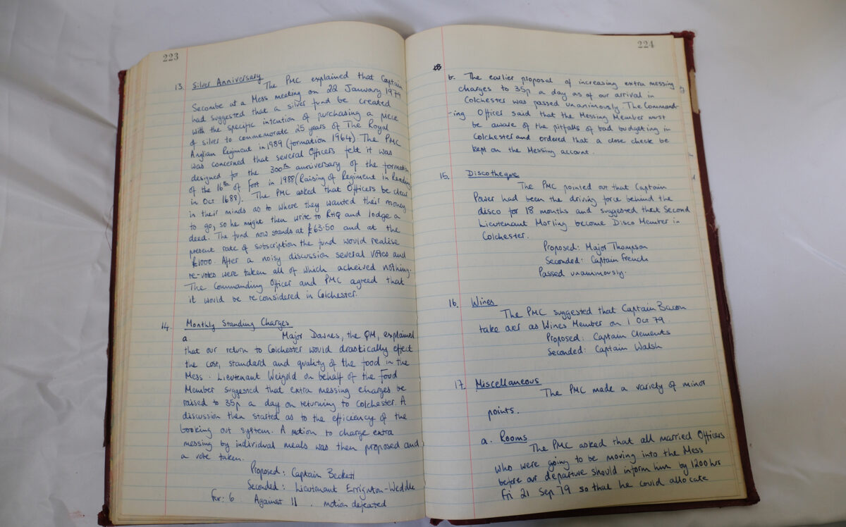 Minutes book from Royal Anglian Regiment Officers Mess Minutes book from Royal Anglian Regiment Officers Mess