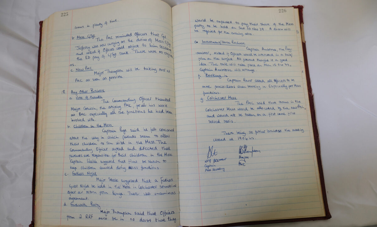 Minutes book from Royal Anglian Regiment Officers Mess Minutes book from Royal Anglian Regiment Officers Mess