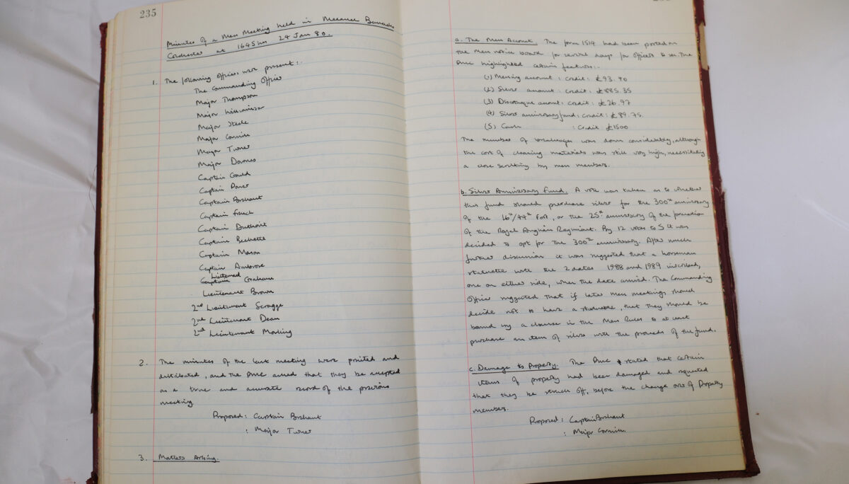 Minutes book from Royal Anglian Regiment Officers Mess Minutes book from Royal Anglian Regiment Officers Mess