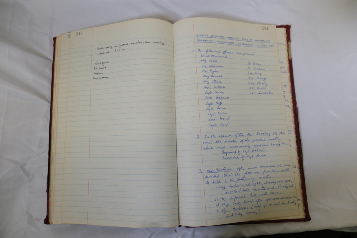 Minutes book from Royal Anglian Regiment Officers Mess Minutes book from Royal Anglian Regiment Officers Mess