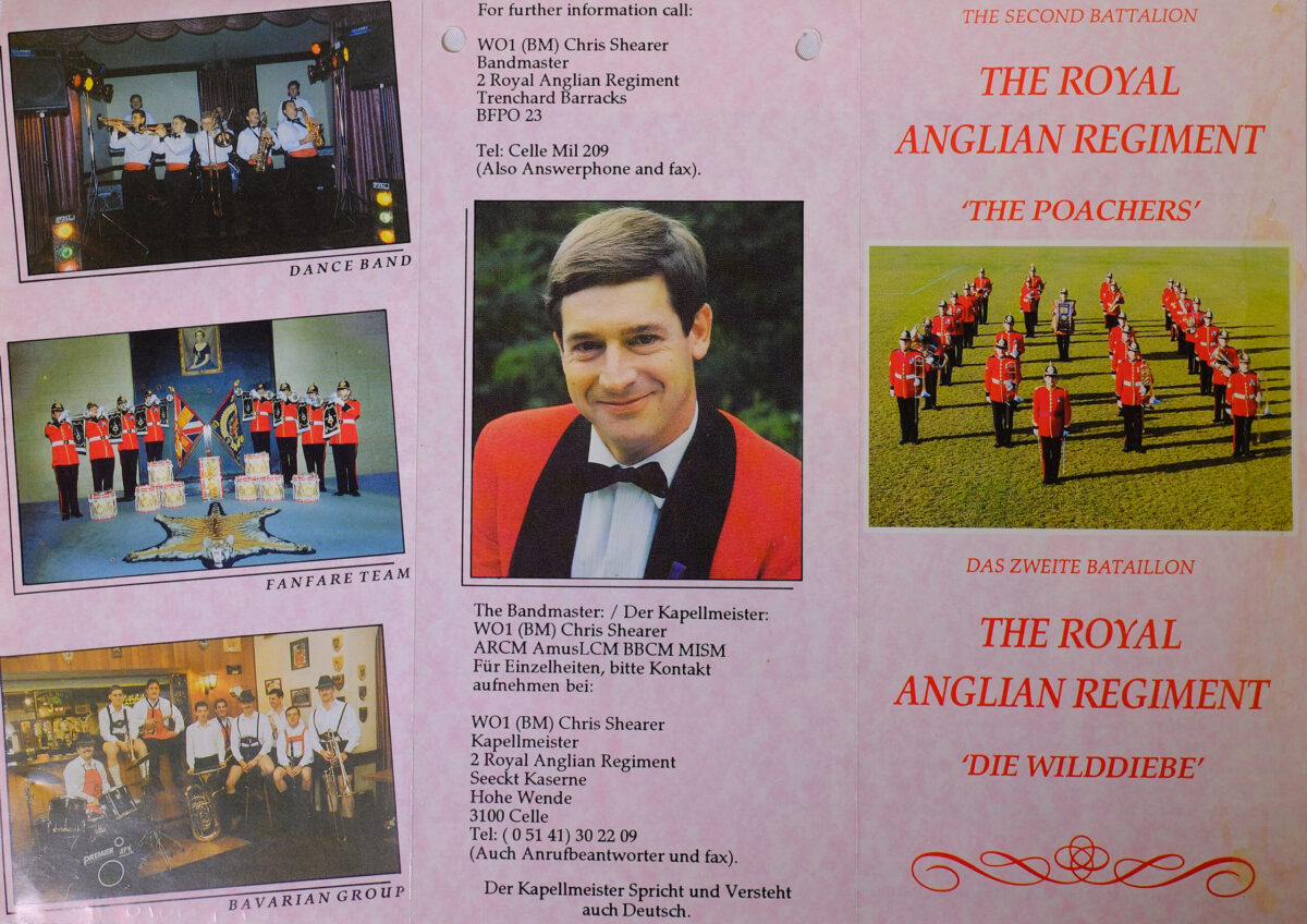 Advertising flyer for the Band of the 2nd Battalion Royal Anglian Regiment - The Poachers Advertising flyer for the Band of the 2nd Battalion Royal Anglian Regiment - The Poachers