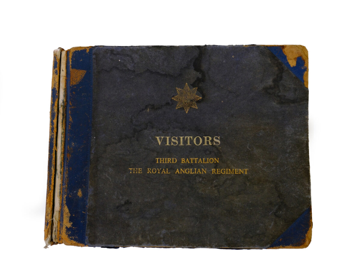 3rd Battalion Royal Anglian Regiment Visitors book commencing 1974 -1990. 3rd Battalion Royal Anglian Regiment Visitors book commencing 1974 -1990.
