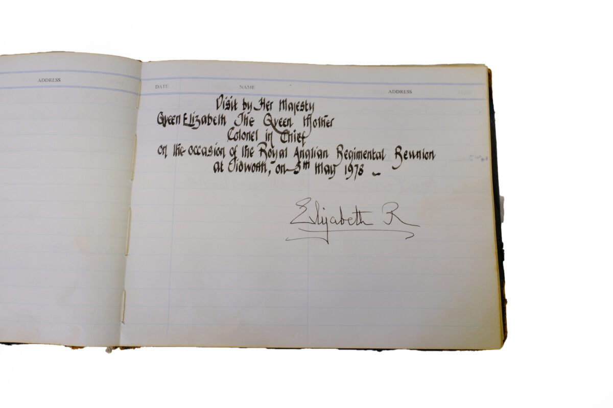 3rd Battalion Royal Anglian Regiment Visitors book commencing 1974 -1990. 3rd Battalion Royal Anglian Regiment Visitors book commencing 1974 -1990.