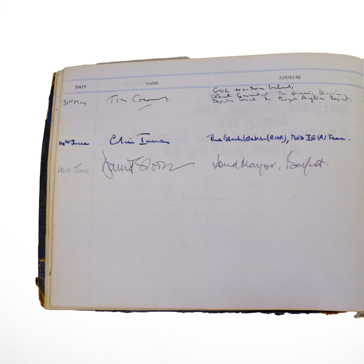 3rd Battalion Royal Anglian Regiment Visitors book commencing 1974 -1990. 3rd Battalion Royal Anglian Regiment Visitors book commencing 1974 -1990.