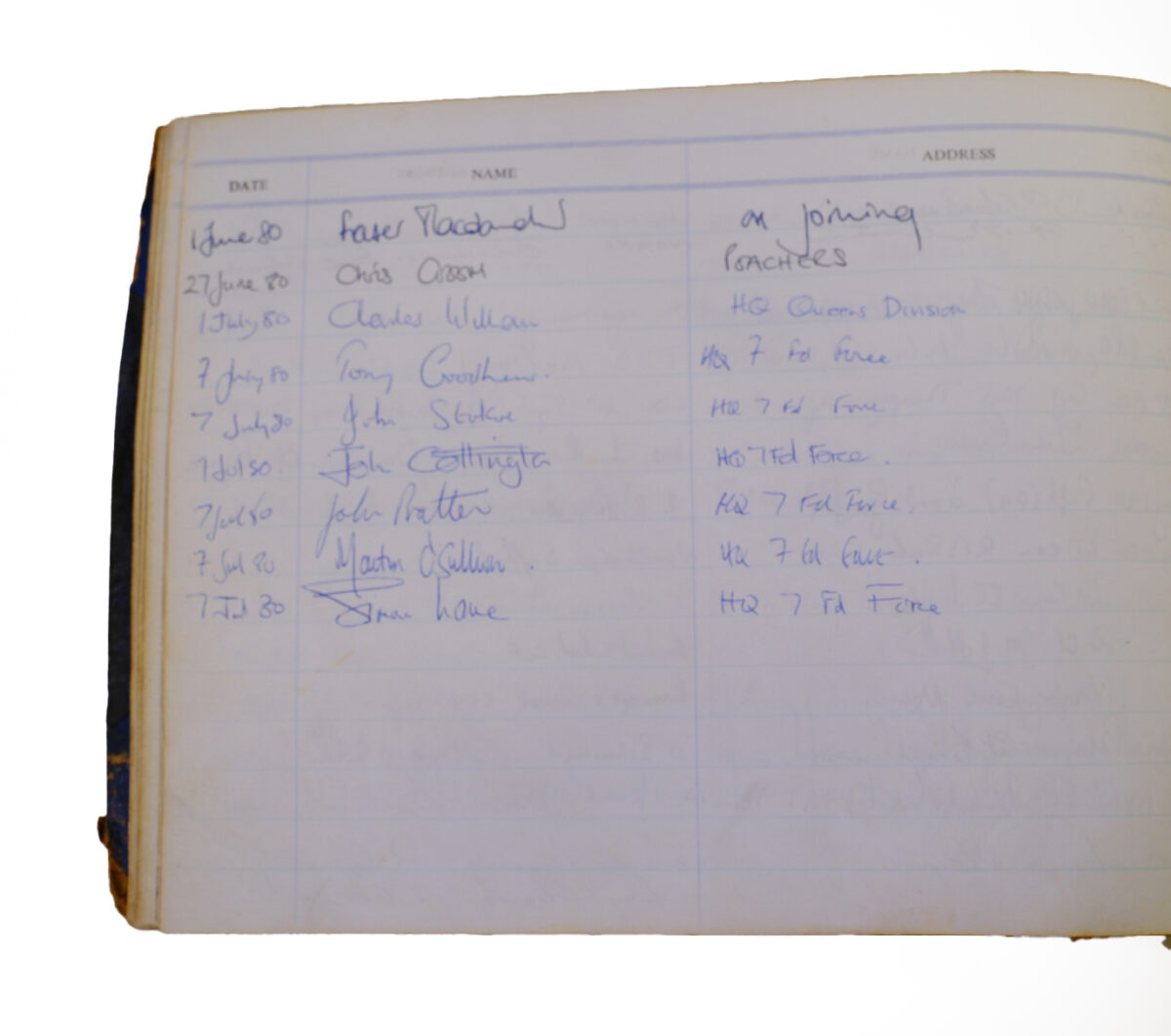 3rd Battalion Royal Anglian Regiment Visitors book commencing 1974 -1990. 3rd Battalion Royal Anglian Regiment Visitors book commencing 1974 -1990.