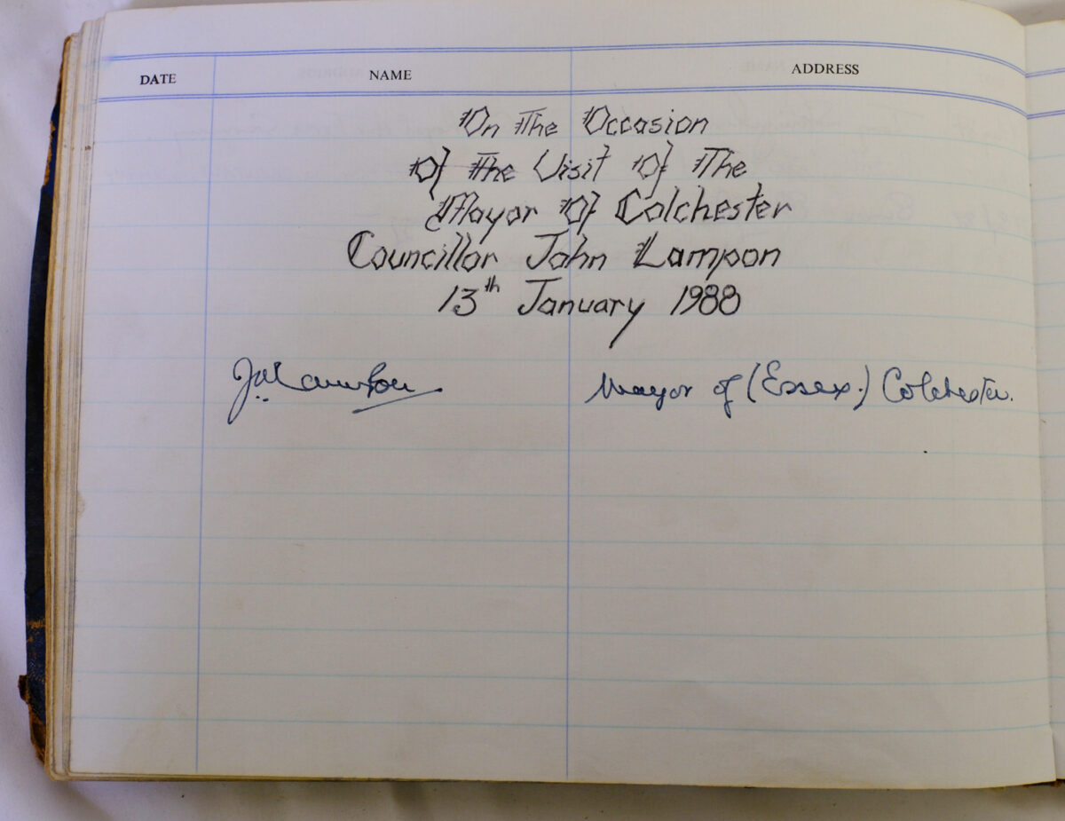 3rd Battalion Royal Anglian Regiment Visitors book commencing 1974 -1990. 3rd Battalion Royal Anglian Regiment Visitors book commencing 1974 -1990.