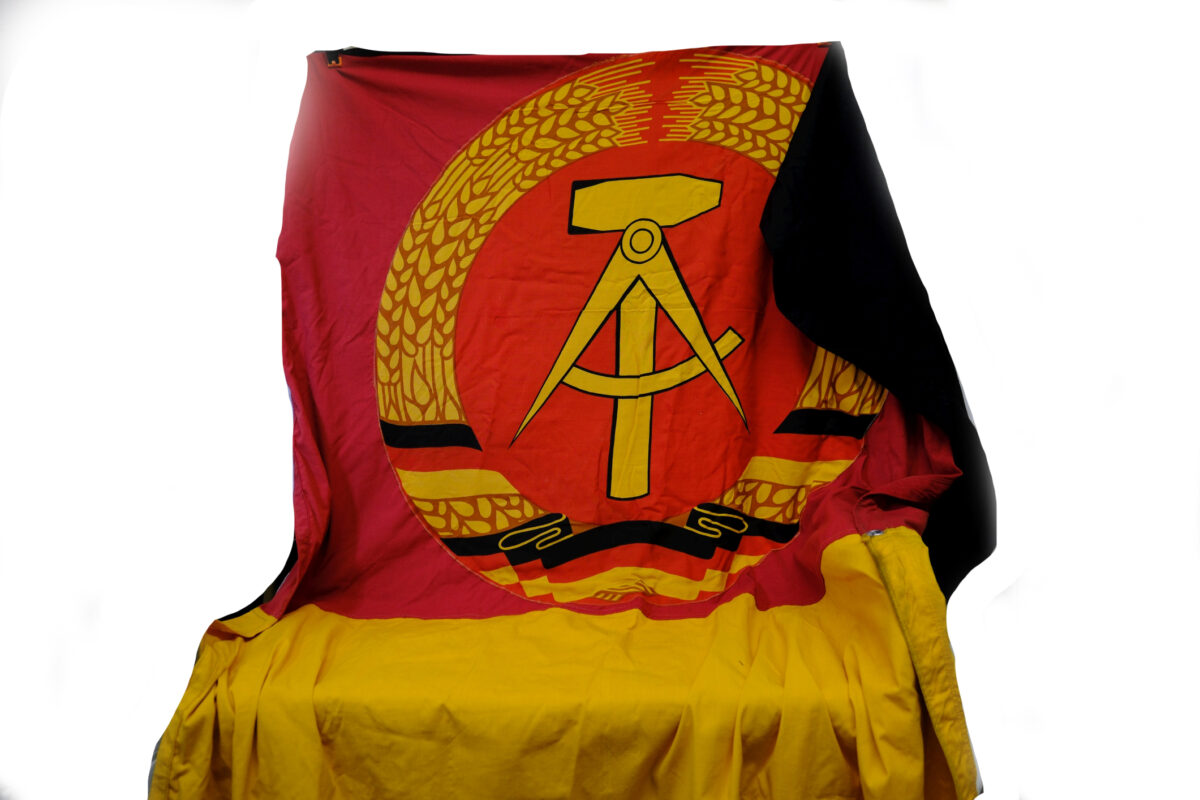 East Germany Flag, held at the Royal Anglian Regiment Museum at the IWM Duxford. East Germany Flag, held at the Royal Anglian Regiment Museum at the IWM Duxford.