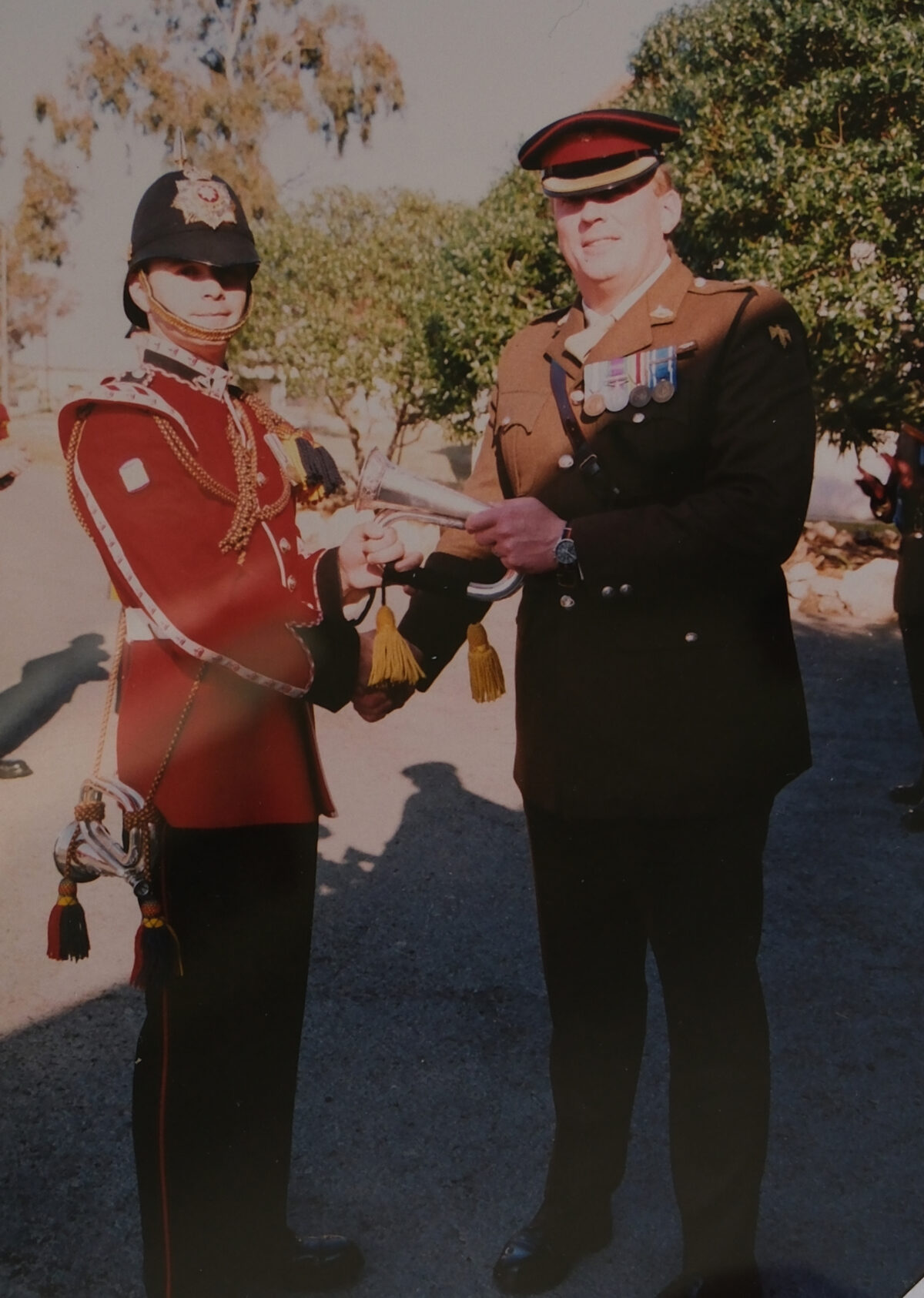 2nd Battalion Royal Anglian Regiment annual inspection Drums Platoon and presentation of Silver Bugle - 1999. By the Commanding Officer to Drummer Hume. 2nd Battalion Royal Anglian Regiment annual inspection Drums Platoon and presentation of Silver Bugle - 1999. By the Commanding Officer to Drummer Hume.