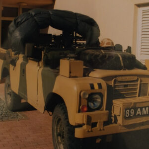 Land Rover in Desert Camouflage paint, British Army vehicle as used by the Royal Anglian Regiment in the 1990s. Land Rover in Desert Camouflage paint, British Army vehicle as used by the Royal Anglian Regiment in the 1990s.