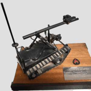 This was presented to Lieutenant Colonel (Retd) Tony Slate, from the EOD Northern Ireland Team in February 1987. This was presented to Lieutenant Colonel (Retd) Tony Slate, from the EOD Northern Ireland Team in February 1987.