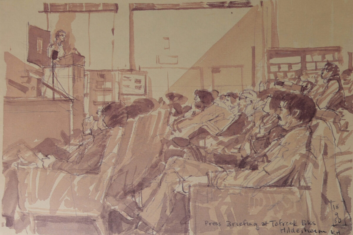 Sketch Book Exercise Crusader - Spearpoint 80 by Ken Howard. Spearpoint 80 was a large-scale Cold War military exercise. Sketch Book Exercise Crusader - Spearpoint 80 by Ken Howard. Spearpoint 80 was a large-scale Cold War military exercise.