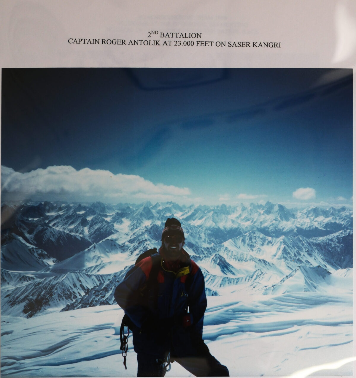 Captain Rodger Antolik, 2nd Battalion, Royal Anglian Regiment at 23,000ft on Sager Kangri Captain Rodger Antolik, 2nd Battalion, Royal Anglian Regiment at 23,000ft on Sager Kangri