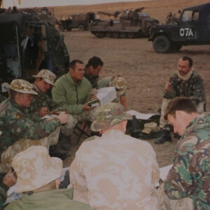 Major Richard Heap Officer Commanding A Company giving orders at BATUS Canada, year unknown.