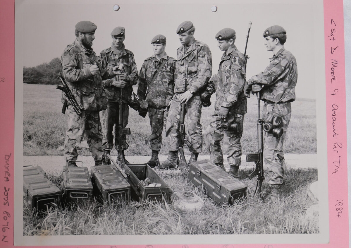 Sgt D Moore and the Assault Pioneer platoon training in 1984 Sgt D Moore and the Assault Pioneer platoon training in 1984