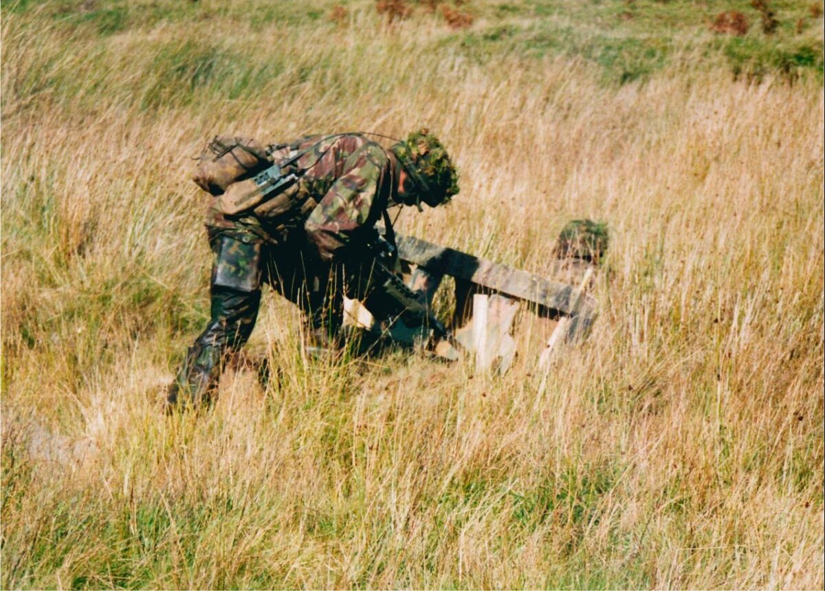 Live firing exercise with the 2nd Battalion Royal Anglian Regiment, British Army at Sennybridge in Wales in 2001. Live firing exercise with the 2nd Battalion Royal Anglian Regiment, British Army at Sennybridge in Wales in 2001.