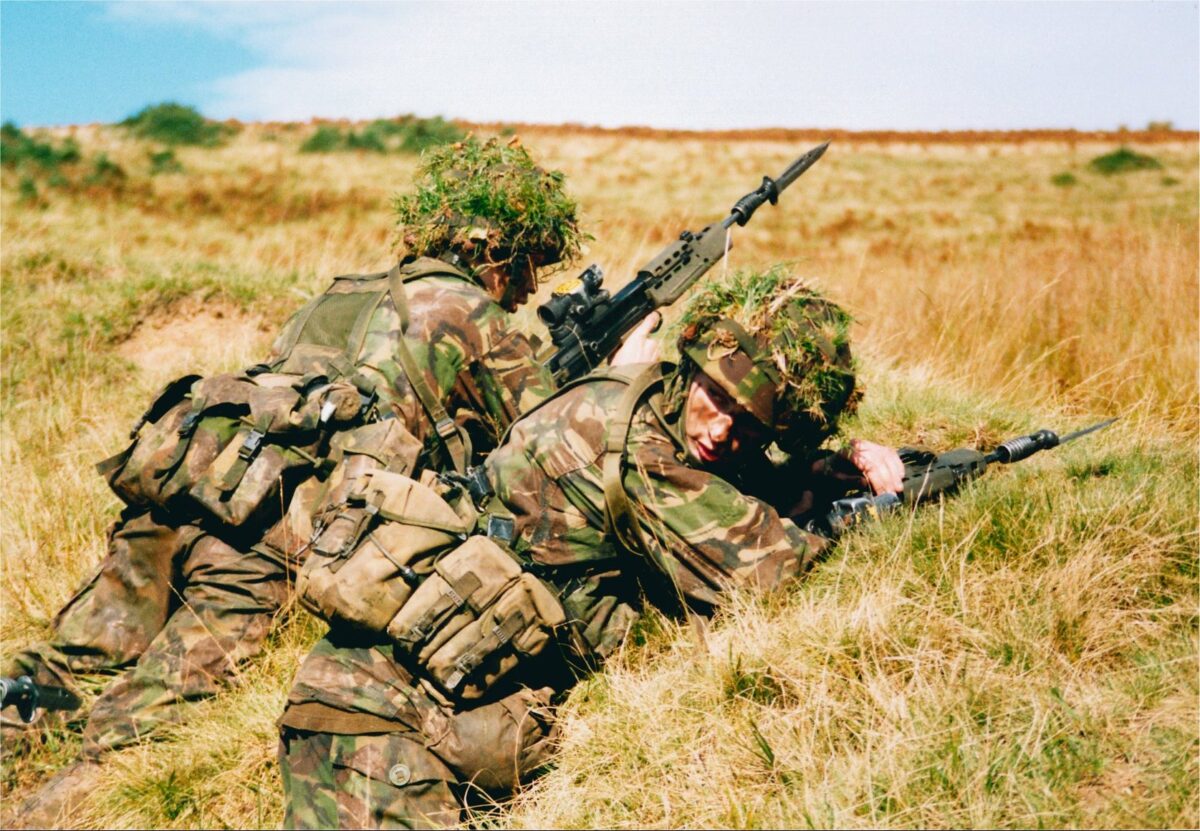 Live firing exercise with the 2nd Battalion Royal Anglian Regiment, British Army at Sennybridge in Wales in 2001. Live firing exercise with the 2nd Battalion Royal Anglian Regiment, British Army at Sennybridge in Wales in 2001.