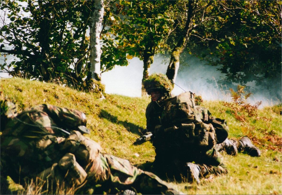 Live firing exercise with the 2nd Battalion Royal Anglian Regiment, British Army at Sennybridge in Wales in 2001. Live firing exercise with the 2nd Battalion Royal Anglian Regiment, British Army at Sennybridge in Wales in 2001.
