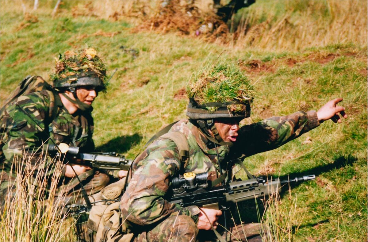 Live firing exercise with the 2nd Battalion Royal Anglian Regiment, British Army at Sennybridge in Wales in 2001. Live firing exercise with the 2nd Battalion Royal Anglian Regiment, British Army at Sennybridge in Wales in 2001.