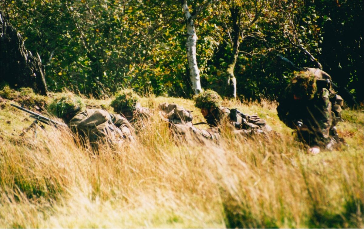 Live firing exercise with the 2nd Battalion Royal Anglian Regiment, British Army at Sennybridge in Wales in 2001.