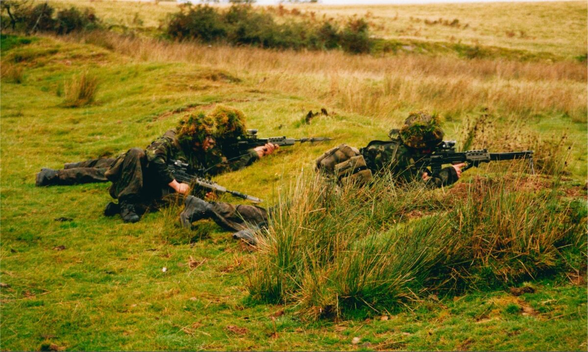 Live firing exercise with the 2nd Battalion Royal Anglian Regiment, British Army at Sennybridge in Wales in 2001.