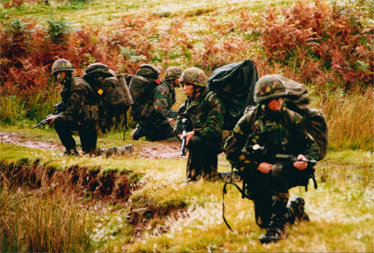 Live firing exercise with the 2nd Battalion Royal Anglian Regiment, British Army at Sennybridge in Wales in 2001. Live firing exercise with the 2nd Battalion Royal Anglian Regiment, British Army at Sennybridge in Wales in 2001.