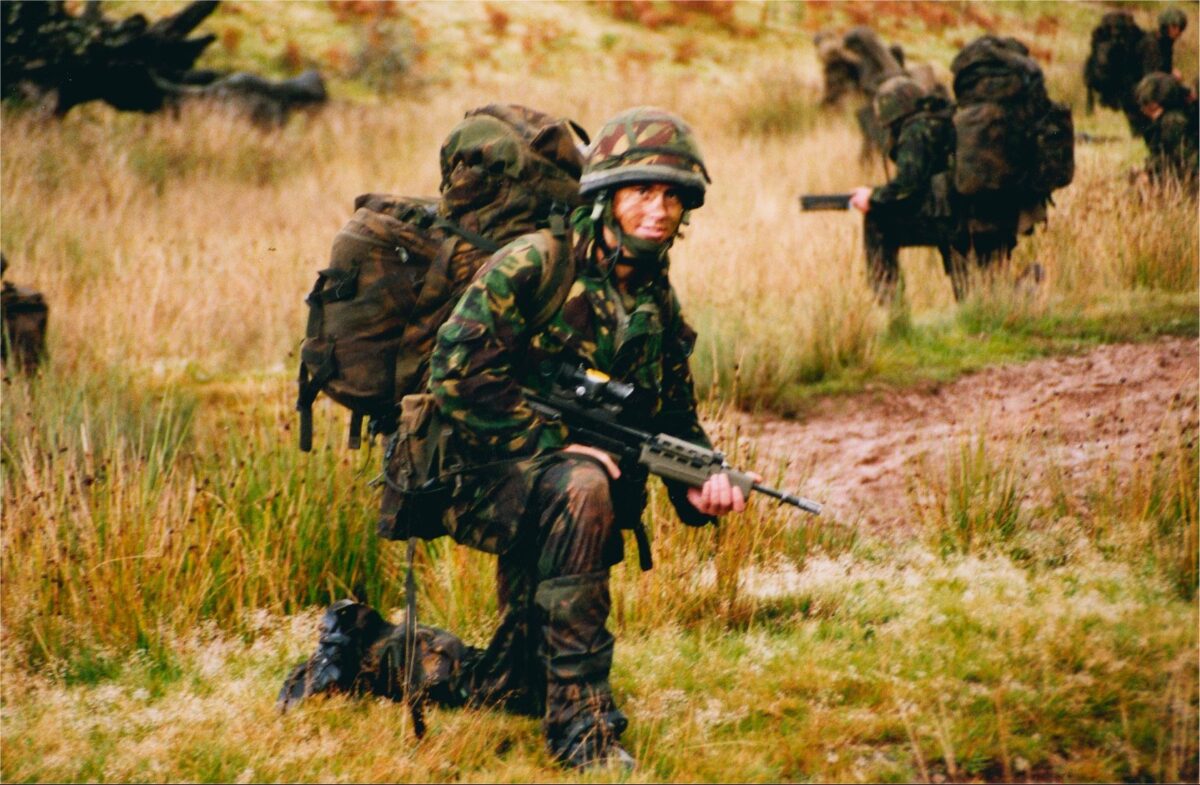 Live firing exercise with the 2nd Battalion Royal Anglian Regiment, British Army at Sennybridge in Wales in 2001.