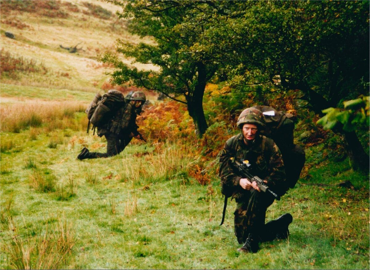 Live firing exercise with the 2nd Battalion Royal Anglian Regiment, British Army at Sennybridge in Wales in 2001. Live firing exercise with the 2nd Battalion Royal Anglian Regiment, British Army at Sennybridge in Wales in 2001.