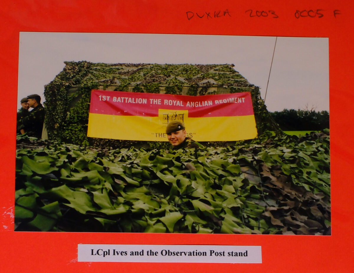 1st Battalion, Royal Anglian Regiment. Lance Corporal Ives on an Observation Stand for an open day.