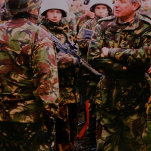 1st Battalion, Royal Anglian Regiment. Northern Ireland 1997. General Sir Roger Wheeler (CGS) with B Company soldiers.