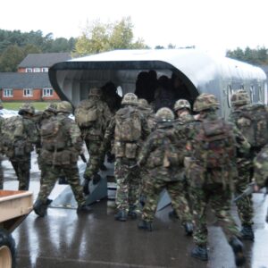 B Company 1st Battalion Royal Anglian Regiment boarding a Chinook Mock up on OPTAG