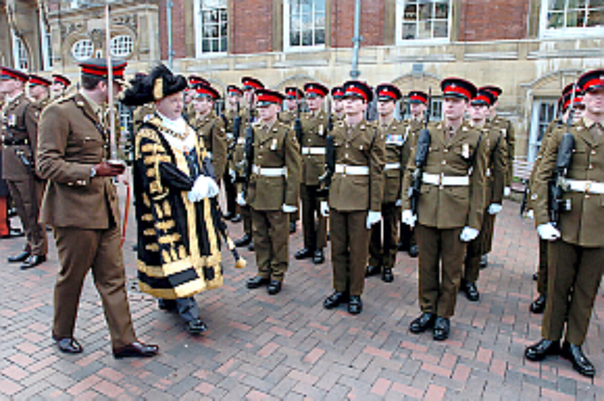 Soldiers from the 2nd Battalion Royal Anglian Regiment march through Leicester city centre. The scene in Town Hall Square. On 20 March 2007. Soldiers from the 2nd Battalion Royal Anglian Regiment march through Leicester city centre. The scene in Town Hall Square. On 20 March 2007.