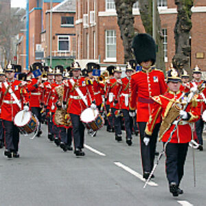 Soldiers from the 2nd Battalion Royal Anglian Regiment march through Leicester city centre. The scene in Town Hall Square. On 20 March 2007.