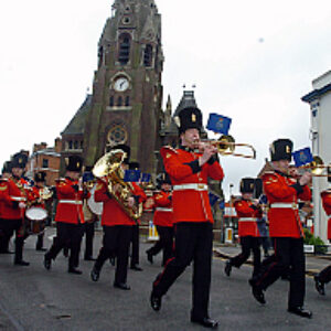 Soldiers from the 2nd Battalion Royal Anglian Regiment march through Leicester city centre. The scene in Town Hall Square. On 20 March 2007.