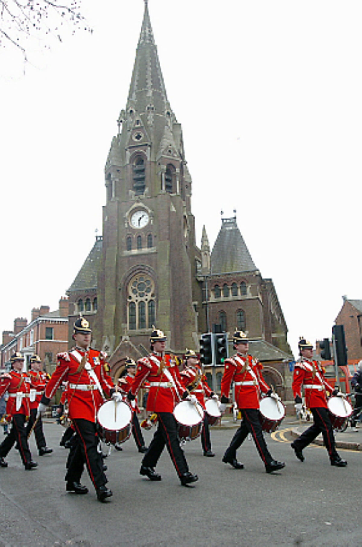 Soldiers from the 2nd Battalion Royal Anglian Regiment march through Leicester city centre. The scene in Town Hall Square. On 20 March 2007.