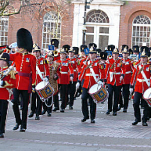 Soldiers from the 2nd Battalion Royal Anglian Regiment march through Leicester city centre. The scene in Town Hall Square. On 20 March 2007.