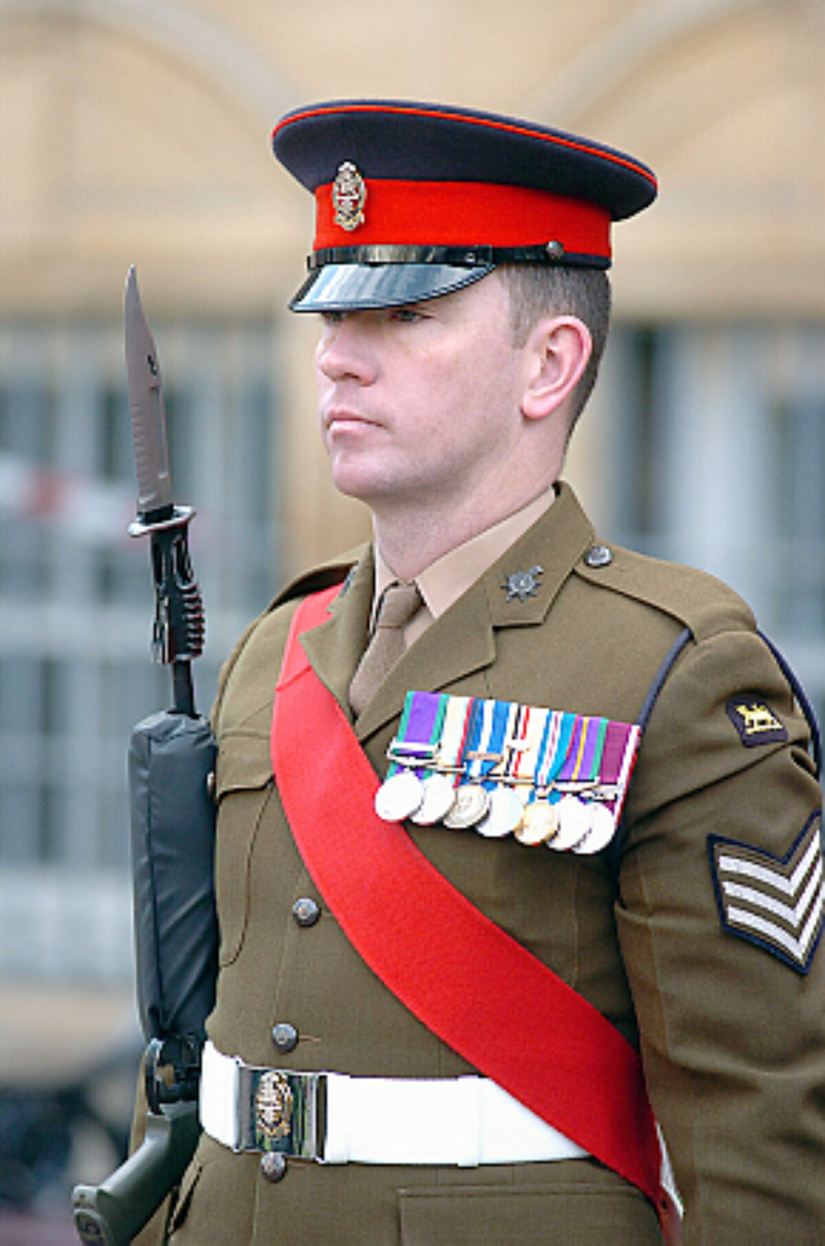 Soldiers from the 2nd Battalion Royal Anglian Regiment march through Leicester city centre. The scene in Town Hall Square. On 20 March 2007.