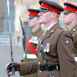 Soldiers from the 2nd Battalion Royal Anglian Regiment march through Leicester city centre. The scene in Town Hall Square. On 20 March 2007.