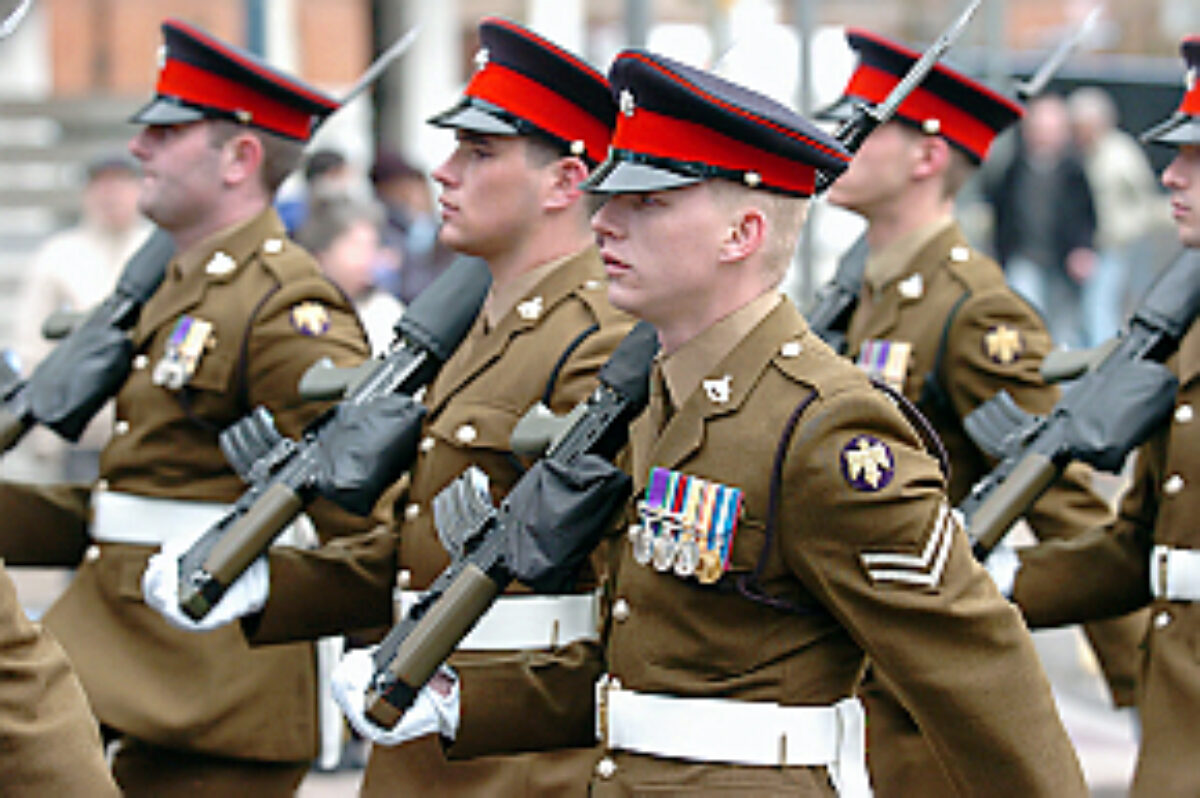 Soldiers from the 2nd Battalion Royal Anglian Regiment march through Leicester city centre. The scene in Town Hall Square. On 20 March 2007. Soldiers from the 2nd Battalion Royal Anglian Regiment march through Leicester city centre. The scene in Town Hall Square. On 20 March 2007.