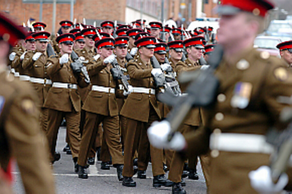 Soldiers from the 2nd Battalion Royal Anglian Regiment march through Leicester city centre. The scene in Town Hall Square. On 20 March 2007. Soldiers from the 2nd Battalion Royal Anglian Regiment march through Leicester city centre. The scene in Town Hall Square. On 20 March 2007.