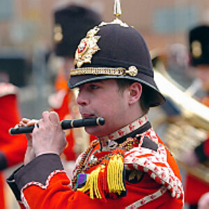 Soldiers from the 2nd Battalion Royal Anglian Regiment march through Leicester city centre. The scene in Town Hall Square. On 20 March 2007.