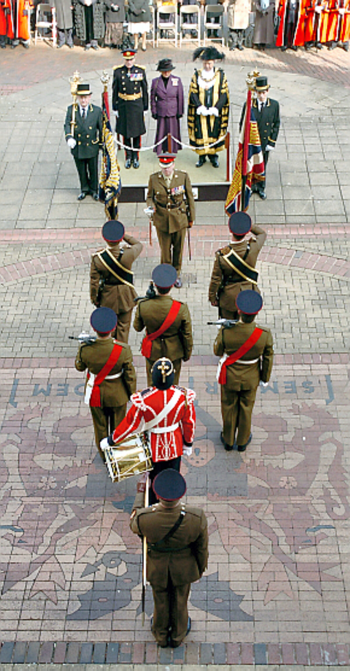 Soldiers from the 2nd Battalion Royal Anglian Regiment march through Leicester city centre. The scene in Town Hall Square. On 20 March 2007.