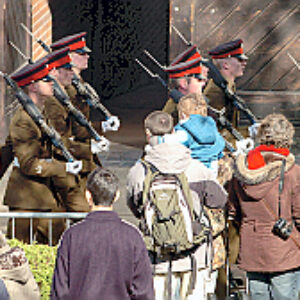 Soldiers from the 2nd Battalion Royal Anglian Regiment march through Leicester city centre. The scene in Town Hall Square. On 20 March 2007.